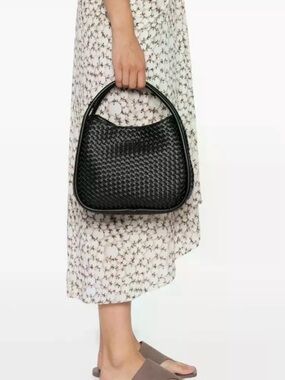 DKNY Black Woven Leather Top-Handle Bag